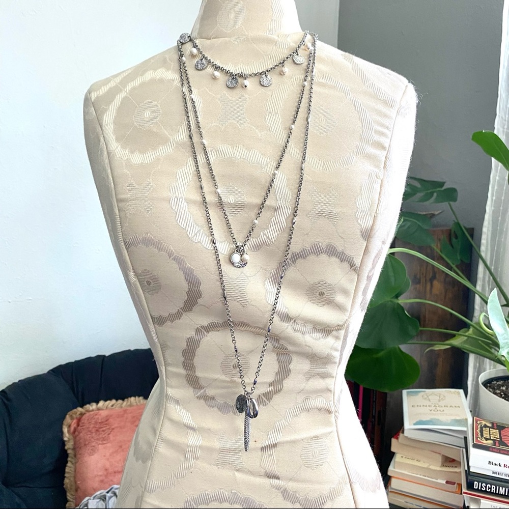 WHBM Silver 3-tier Charm Necklace